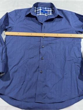 Egara Men's Navy Blue Checked Dress Shirt flip cuffs